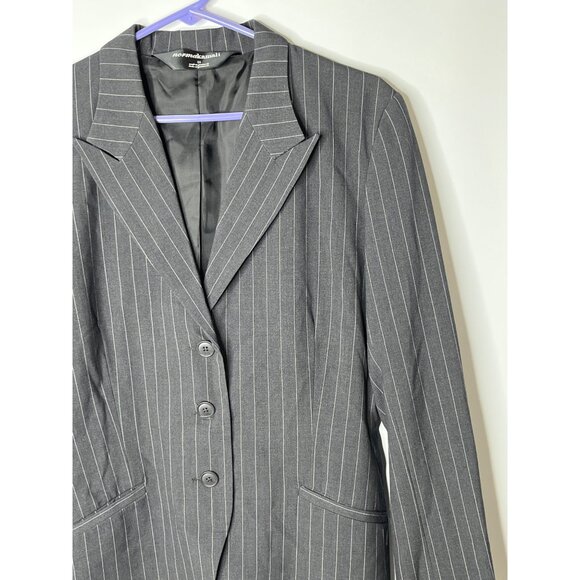 Norma Kamali Gray Pinstripe Business Blazer Pockets LIghtweight Size 12 - Picture 2 of 9